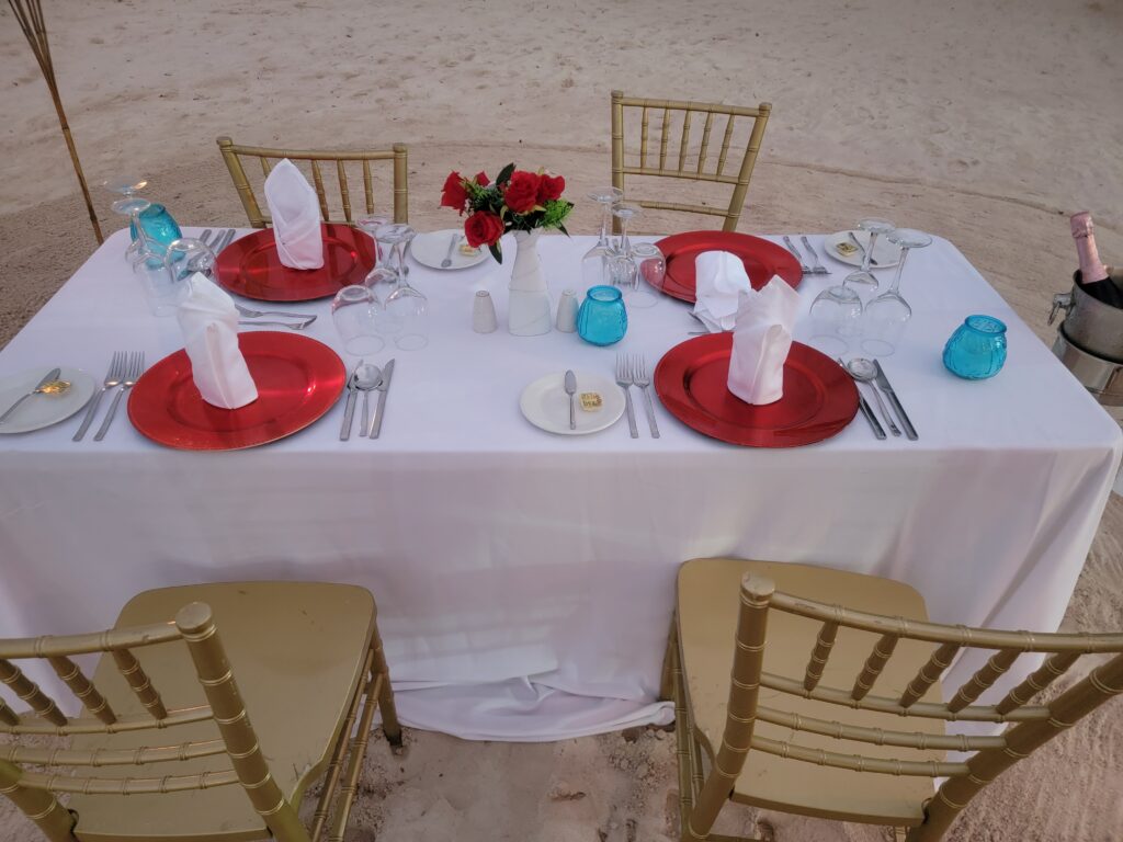 Christmas in Jamaica.  Dinner on the beach at Royalton Blue Waters