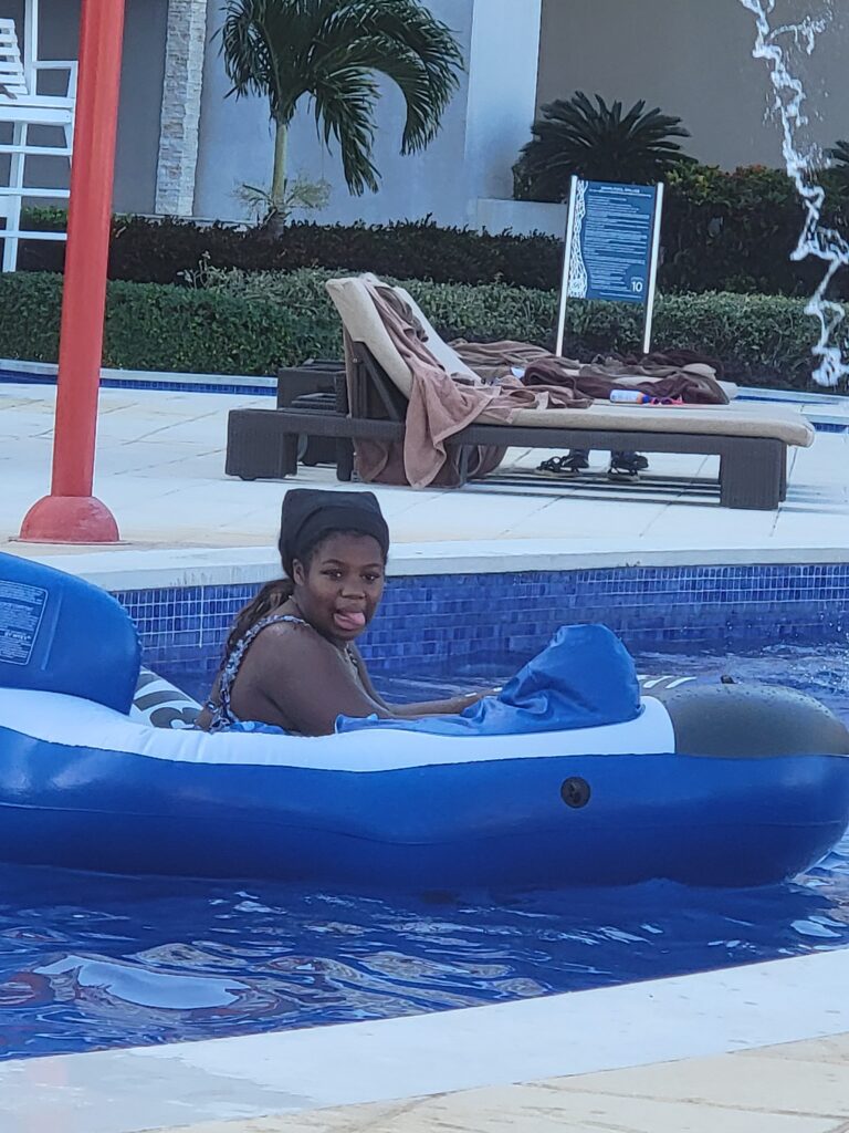 Enjoying the pool during Christmas in Jamaica