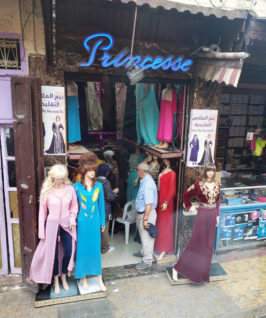 Fancy traditional Moroccan clothes at a shop