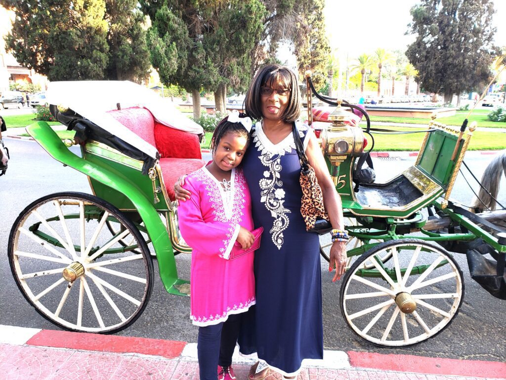 Wearing traditional Moroccan tunics