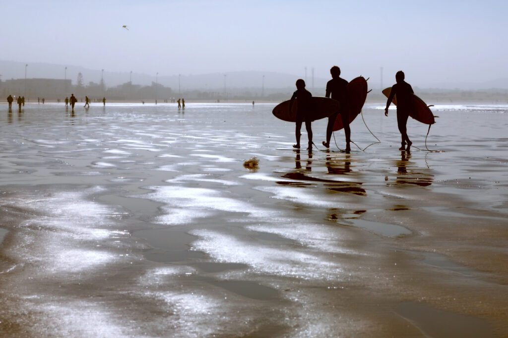 Surfing at Essaouria beach, Morocco