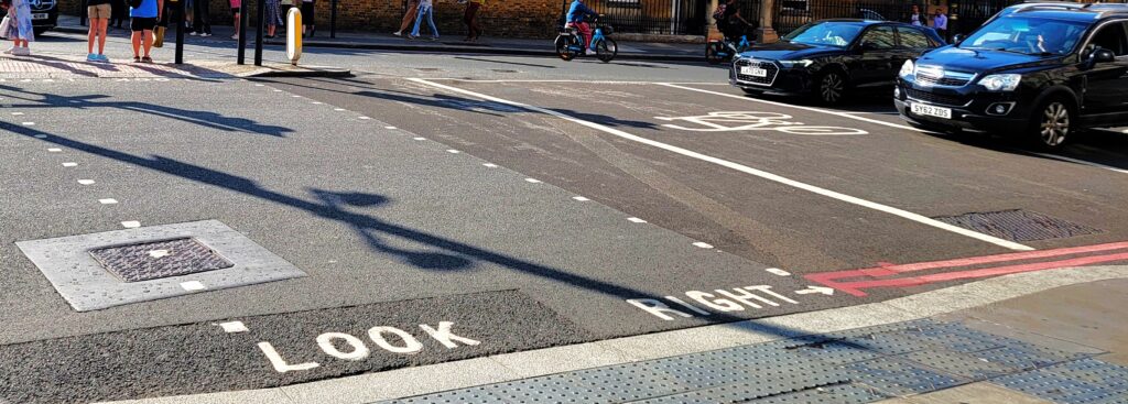 Look Right on roadway in London